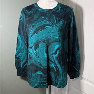 Chico’s Abstract Print Long Sleeve Top Green Black Size 1 (US M)